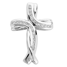 .37CT DIAMOND 14KT WHITE GOLD 3D CLASSIC DOUBLE SWIRL LOVE KNOT CROSS PENDANT