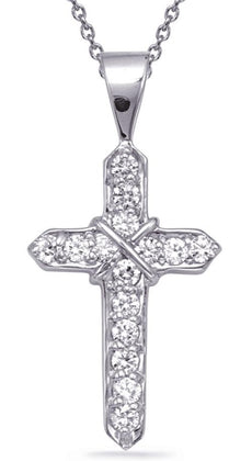 .53CT DIAMOND 14KT WHITE GOLD 3D CLASSIC ROUND CROSS X INFINTY FLOATING PENDANT