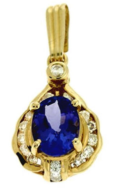1.69CT DIAMOND & AAA TANZANITE 14KT YELLOW GOLD OVAL TEAR DROP FLOATING PENDANT