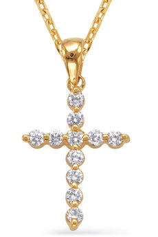 .33CT DIAMOND 14K YELLOW GOLD CLASSIC ROUND SHARED PRONG CROSS FLOATING PENDANT