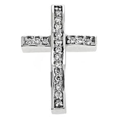 .19CT DIAMOND 14KT WHITE GOLD 3D CLASSIC CHANNEL & PRONG CROSS FLOATING PENDANT