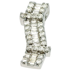 .55CT DIAMOND 14KT WHITE GOLD ROUND & BAGUETTE 3 ROW SWIRL BAR FLOATING PENDANT
