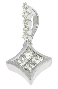 .25CT DIAMOND 14KT WHITE GOLD 3D ROUND & PRINCESS SQUARE BEZEL FLOATING PENDANT