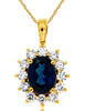 LARGE 2.03CT DIAMOND & AAA SAPPHIRE 14KT YELLOW GOLD OVAL & ROUND FLOWER PENDANT
