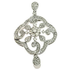 .61CT DIAMOND 14KT WHITE GOLD CLASSIC FILIGREE FLOWER TEAR DROP FLOATING PENDANT