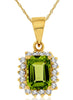 1.32CT DIAMOND & AAA PERIDOT 14KT YELLOW GOLD EMERALD CUT & ROUND FLOWER PENDANT