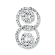 .88CT DIAMOND 14KT WHITE GOLD ROUND & BAGUETTE DOUBLE LOVE KNOT FLOATING PENDANT
