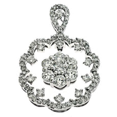 1.40CT DIAMOND 14KT WHITE GOLD 3D CLASSIC CLUSTER OPEN FLOWER FLOATING PENDANT