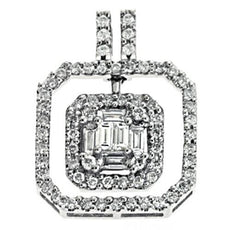.59CT DIAMOND 14KT WHITE GOLD 3D CLASSIC CLUSTER DOUBLE OCTAGON FLOATING PENDANT