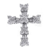 1.91CT DIAMOND 14KT WHITE GOLD 3D CLASSIC ROUND & BAGUETTE FLORAL CROSS PENDANT