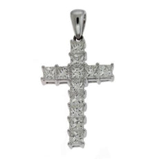 1.20CT DIAMOND 14KT WHITE GOLD 3D PRINCESS CUT INVISIBLE CROSS FLOATING PENDANT
