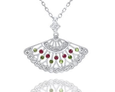 .39CT DIAMOND, AAA RUBY & AAA TSAVORITE 14KT WHITE GOLD PEACOCK FLOWER NECKLACE