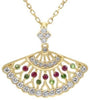 .32CT DIAMOND, AAA RUBY & AAA TSAVORITE 14KT YELLOW GOLD PEACOCK FLOWER NECKLACE