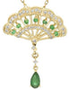 .46CT DIAMOND & AAA EMERALD 18KT YELLOW GOLD PEACOCK FLOWER TEAR DROP NECKLACE
