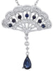 .60CT DIAMOND & AAA SAPPHIRE 14KT WHITE GOLD PEACOCK FLOWER TEAR DROP NECKLACE