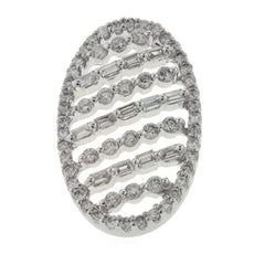 .64CT DIAMOND 14KT WHITE GOLD ROUND & BAGUETTE OVAL MULTI ROW FLOATING PENDANT