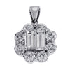 1.24CT DIAMOND 14KT WHITE GOLD ROUND & BAGUETTE CLUSTER FLOWER FLOATING PENDANT