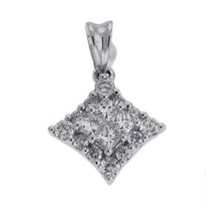 .38CT DIAMOND 14KT WHITE GOLD ROUND & PRINCESS SIDEWAYS SQUARE FLOATING PENDANT