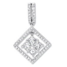 .82CT DIAMOND 14K WHITE GOLD 3D CLASSIC ROUND & PRINCESS SQUARE FLOATING PENDANT