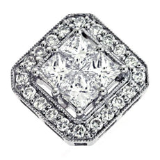 .74CT DIAMOND 14KT WHITE GOLD ROUND & PRINCESS SQUARE FILIGREE FLOATING PENDANT