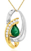 1.25CT DIAMOND & AAA EMERALD 14KT 2 TONE GOLD PEAR SHAPE LOVE KNOT OVAL PENDANT