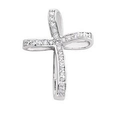 .33CT DIAMOND 14KT WHITE GOLD 3D CLASSIC ROUND SWIRL CROSS FLOATING PENDANT
