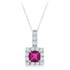 .60CT DIAMOND & AAA RUBY 14K WHITE GOLD PRINCESS & ROUND SQUARE FLOATING PENDANT