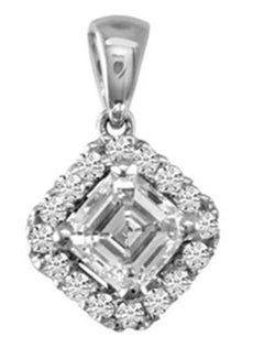 .59CT DIAMOND 14KT WHITE GOLD ROUND & ASCSCHER CUT HALO SQUARE FLOATING PENDANT