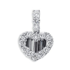 .87CT DIAMOND 14KT WHITE GOLD 3D ROUND & BAGUETTE HEART LOVE FLOATING PENDANT
