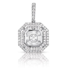 .83CT DIAMOND 14KT WHITE GOLD ROUND BAGUETTE & EMERALD CUT HALO FLOATING PENDANT