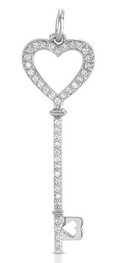 .44CT DIAMOND 14KT WHITE GOLD CLASSIC ROUND KEY TO YOUR HEART FLOATING PENDANT