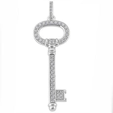 .42CT DIAMOND 14K WHITE GOLD CLASSIC KEY TO YOUR HEART FILIGREE MILGRAIN PENDANT