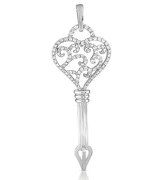 .80CT DIAMOND 14K WHITE GOLD 3D OPEN FILIGREE KEY TO YOUR HEART FLOATING PENDANT