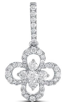 .36CT DIAMOND 14KT WHITE GOLD 3D 4 LEAF CLOVER FLOWER CLASSIC FLOATING PENDANT