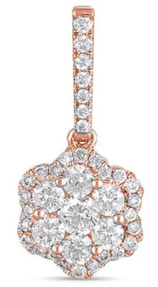 .45CT DIAMOND 14K ROSE GOLD CLASSIC ROUND INVISIBLE FLOWER HALO FLOATING PENDANT