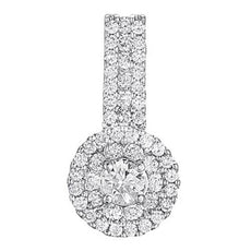 .85CT DIAMOND 14K WHITE GOLD CLASSIC ROUND DOUBLE HALO CIRCULAR FLOATING PENDANT