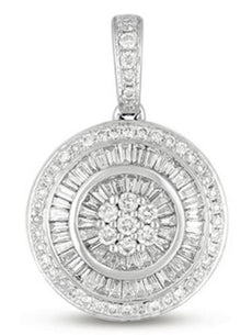 .84CT DIAMOND 14KT WHITE GOLD ROUND & BAGUETTE FLOWER BALLERINA FLOATING PENDANT