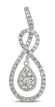 .45CT DIAMOND 14KT WHITE GOLD CLUSTER TEAR DROP INFINITY LOVE FLOATING PENDANT