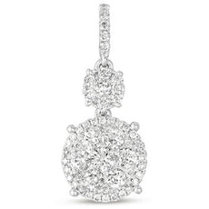 .85CT DIAMOND 14K WHITE GOLD CLASSIC CLUSTER INVISIBLE CIRCULAR FLOATING PENDANT