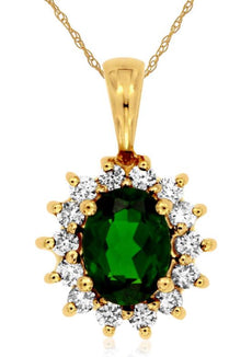 1.25CT DIAMOND & AAA RUSSALITE 14KT YELLOW GOLD 3D OVAL & ROUND FLOWER PENDANT