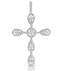 LARGE .93CT DIAMOND 14KT WHITE GOLD 3D CLASSIC CIRCULAR TEAR DROP CROSS PENDANT