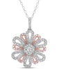 ESTATE LARGE 1.05CT DIAMOND 14KT WHITE & ROSE GOLD FLOWER LOVE FLOATING PENDANT
