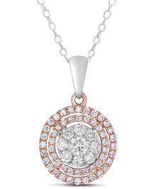.43CT DIAMOND 14K WHITE & ROSE GOLD CLUSTER INVISIBLE ROUND DOUBLE HALO PENDANT