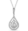 LARGE 1.0CT DIAMOND 14K WHITE GOLD 3D CLASSIC CLUSTER TEAR DROP FLOATING PENDANT
