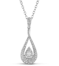 .66CT DIAMOND 14KT WHITE GOLD 3D SOLITAIRE INVISIBLE TEAR DROP INFINITY PENDANT