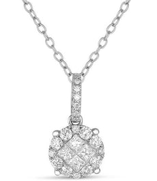 .50CT DIAMOND 14KT WHITE GOLD ROUND & PRINCESS INVISIBLE FLOWER FLOATING PENDANT