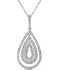 LARGE 1.10CT DIAMOND 14KT WHITE GOLD 3D CLASSIC TEAR DROP LOVE FLOATING PENDANT