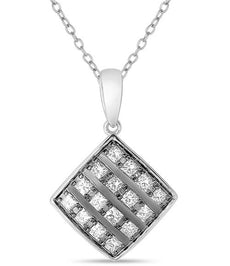 .46CT DIAMOND 14KT WHITE GOLD MULTI ROW CRISS CROSS SQUARE FUN FLOATING PENDANT