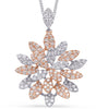 LARGE 1.35CT DIAMOND 14K WHITE & ROSE GOLD 3D MULTI LEAF FLOWER FLOATING PENDANT