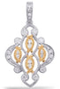 .49CT DIAMOND 14KT 2 TONE GOLD MULTI LEAF OPEN FILIGREE FLOWER FLOATING PENDANT